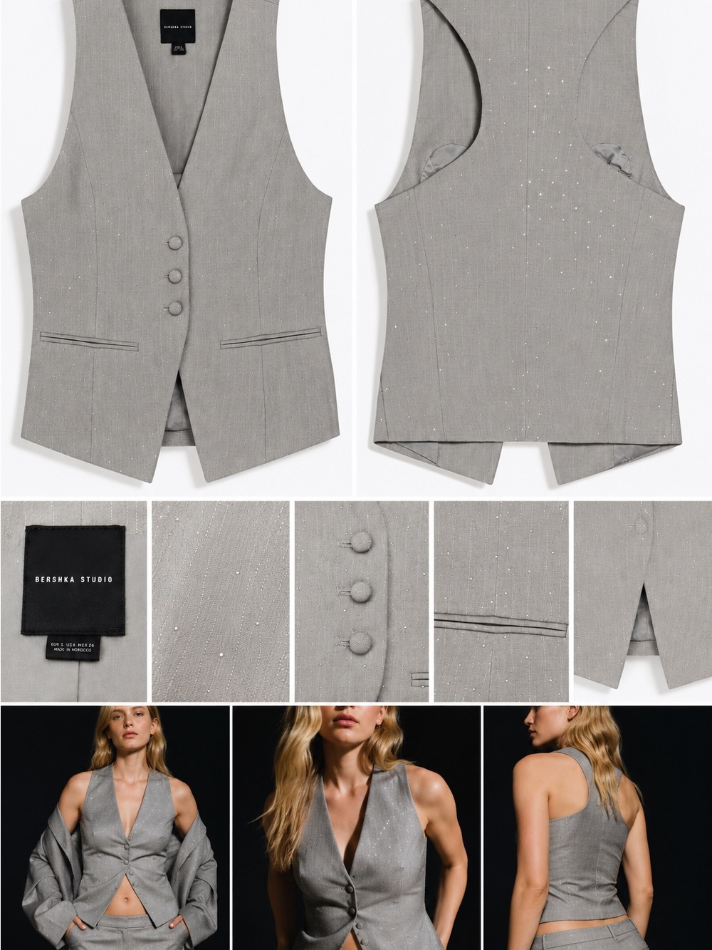 Bershka Gray Pinstripe Vest with Subtle Sparkle